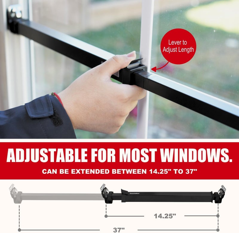 SECURITYMAN Window Security Bar - Easy Install for Horizontal/Vertical Windows - Adjustable Window Lock Bar (Child Proof/Heavy Duty Iron) - Extendable (14.25" to 37") Security Bars for Windows - Black - Image 4